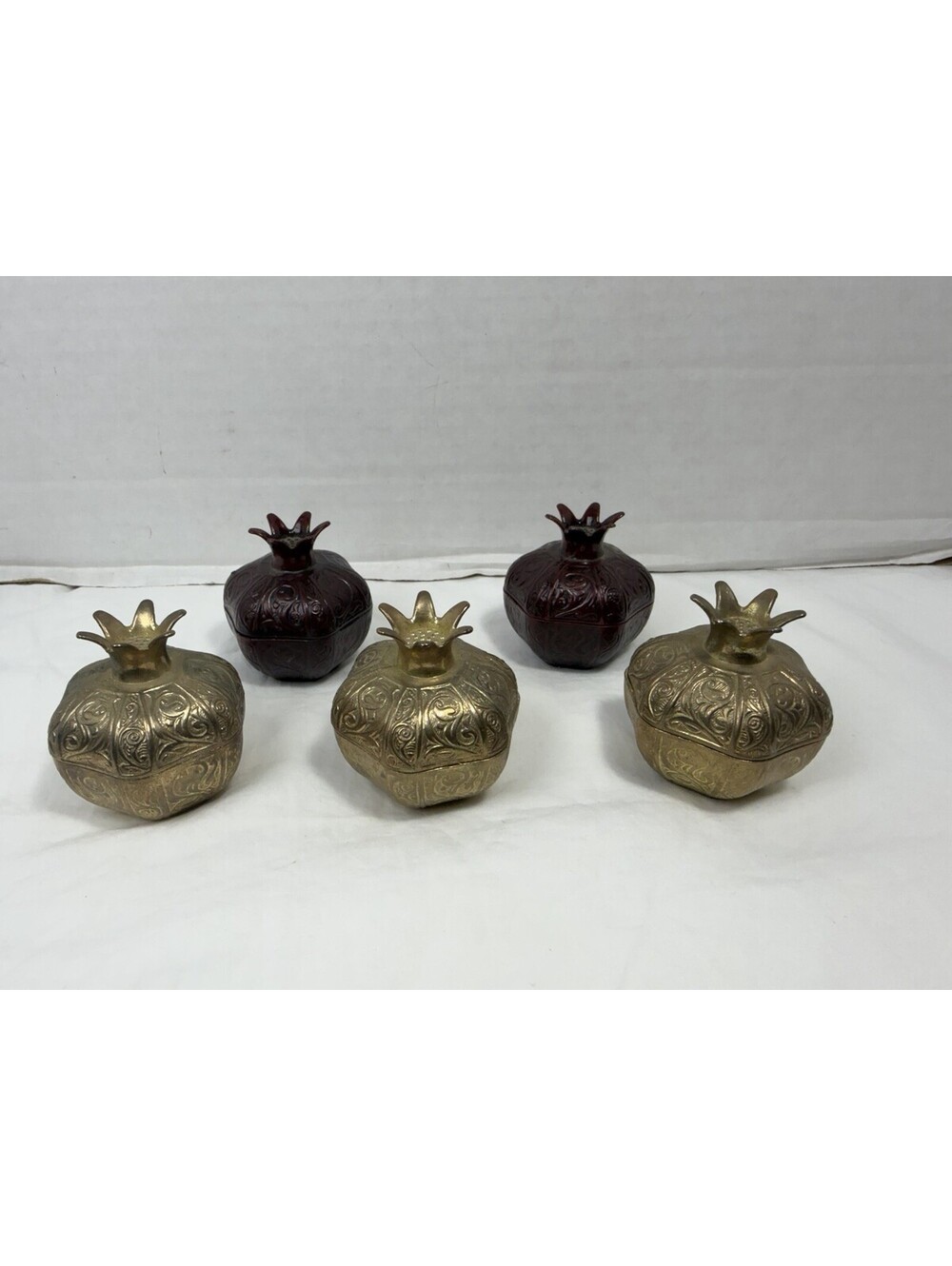 Vintage ACAR Turkey Gold Pomegranate Embossed Trinket Candy Boxes Set of 5
